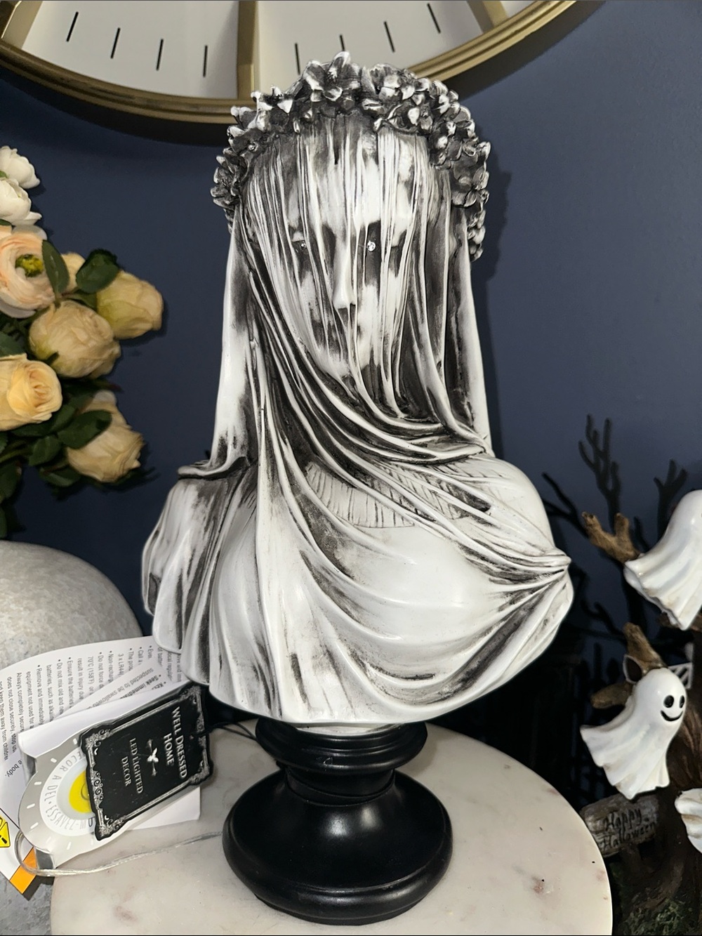 Veiled Bust Sculpture in White and Black Finish